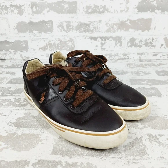 Polo Ralph Lauren Hanford Brown Leather Lace Up Fashion Tennis Sneakers V511 - Picture 4 of 11